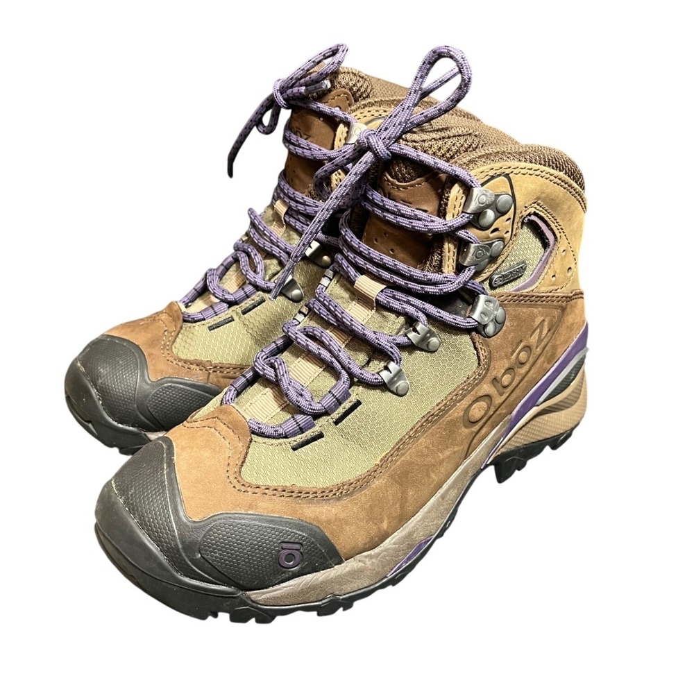 Oboz Bridger Mid B-Dry Hiking Boots Womens 6.5 Brown Purple Waterproof‎ Nubuck